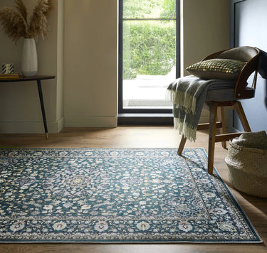 Origins Windsor Emerald Bordered Green Washable Non-Slip Cotton Chenille Rug - Medium 120x170 cm (4'x5'6")