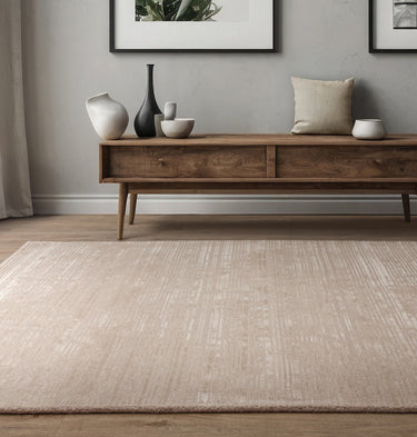 Henley Modern Handmade High Shine Organic Lines Wool & Viscose Premium Rug in Putty Cream - Medium 120x170 cm (4'x5'6")
