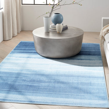Calvin LDR01 CK031 Launder Aqua Blue Washable Cotton Abstract Flatweave Rug - Medium 119x180 cm (3'11"x5'11")