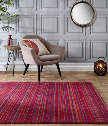 Origins Fine Stripes Hand Loom Woven Wool Rug Halway in Purple / Pink - Small 80x150 cm (2'6"x5')