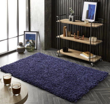 Origins Portland High Pile Super Fluffy Navy Blue Shaggy Modern Plain Rug - X-Small 60x110 cm (2'x3'7")
