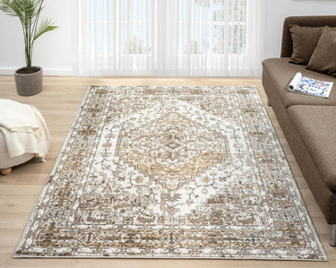 552AG Classic Cream Traditional Vintage Textured Bordered Hallway Runner Rug - Medium 120x170 cm (4'x5'6")