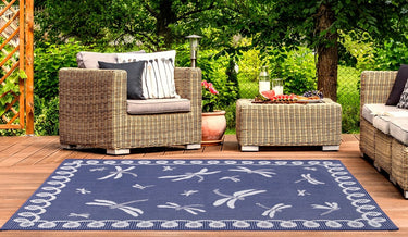 Dragonfly Garden Patio Picnic Travel Summer Breeze Indoor Outdoor Polypropylene Geometric Bordered Rug - Medium 120x170 cm (4'x5'6")