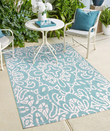 Fleur De Lise Garden Patio Picnic Travel Indoor Outdoor Polypropylene Geometric Rug - Small 100x150 cm (3'4"x4'11")