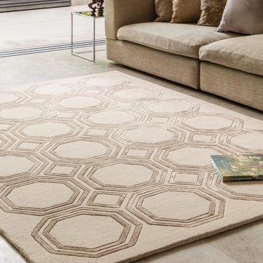 Asiatic London Nexus Octagon Beige Hand-Carved Wool Viscose Geometric Rug 120x170 cm - Medium 120x170 cm (4'x5'6")
