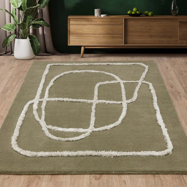 Asiatic London Matrix Infinity Retro Tufted Soft Silky Sage Green Wool Viscose Abstract Geometric Rug - Medium 120x170 cm (4'x5'6")