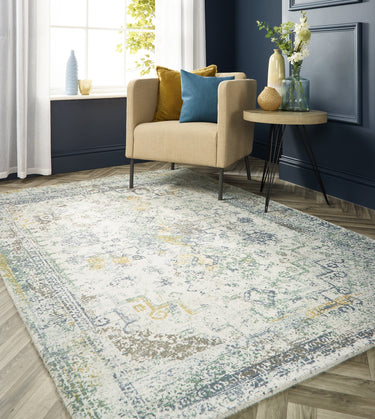 Vogue Look Blue Ochre Yellow Persian Traditional Vintage Rug - Small 80x150 cm (2'6"x5')
