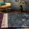 Elgin Petrol Blue Fringed Champagne Pink Border Hand-Woven Viscose Cotton Textured Rug - Large 160 x 230 cm (5'3"x7'7")