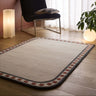 Borderline Hand-Carved Wool Rug with Scalloped Border & Geometric Trim Natural Rug - Large 160 x 230 cm (5'3"x7'7")