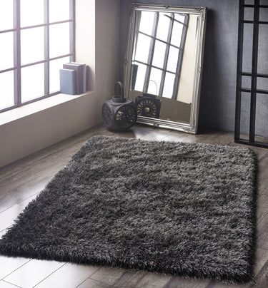 Origins Ritzy Fluffy Silky High Pile Charcoal Grey Shaggy Plain Soft Rug - Medium 120x170 cm (4'x5'6")