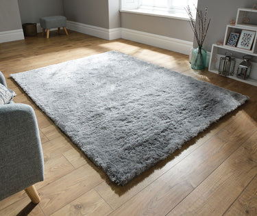 Splendour Shadow Touch Silky Ivory Silver Shaggy Soft Rug 60x110 cm