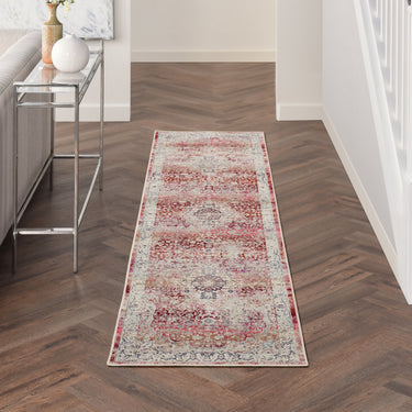 Kashan VKA07 Medallion Bordered Classic Red Ivory Polypropylene Persian Traditional Vintage Rug - Runner 61x183 cm (2'x6')