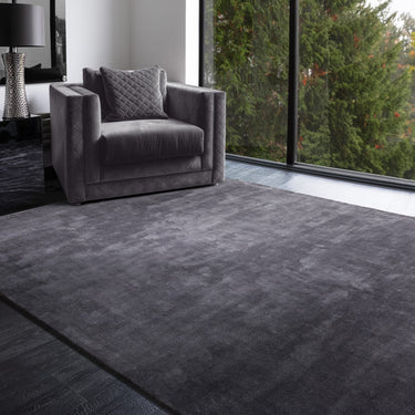 Chrome Hand Made Rug Modern Plain Viscose Silky Shiny Luxurious Lead Grey Rug - Medium 120x180 cm (4'x6')