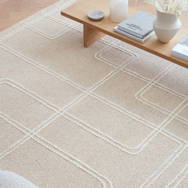 Ada Hand Woven Rug Bohomian Modern Geometric Pure Natural Undyed Wool Sand Beige Rug - Large 160x230 cm (5'3"x7'7")