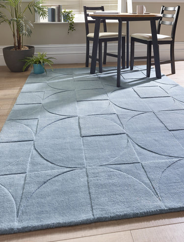 Origins Penny 3D Blue Hand-Carved Wool Geometric Rug - Medium 120x170 cm (4'x5'6")