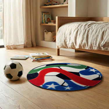 My Nylon Pattern World Cup Football Ball Washable Non-Slip Round Rug 65x65 cm