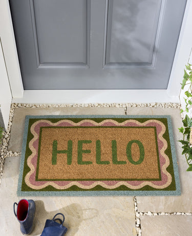 My Printed Coir Hello Scallop Bordered Doormat 45x75 cm