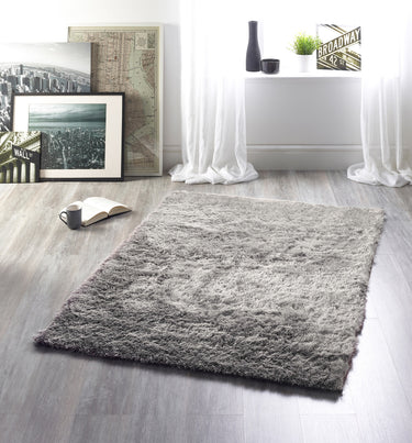 Glamour Shimmer Silver Soft Silky Handmade Shaggy Textured Rug - Small 80x150 cm (2'6"x5')
