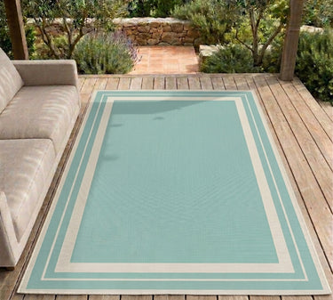 Terrace Aqua Blue Polypropylene Geometric Flatweave Bordered Rug - XX-Large 240x340 cm (8'x11'2")