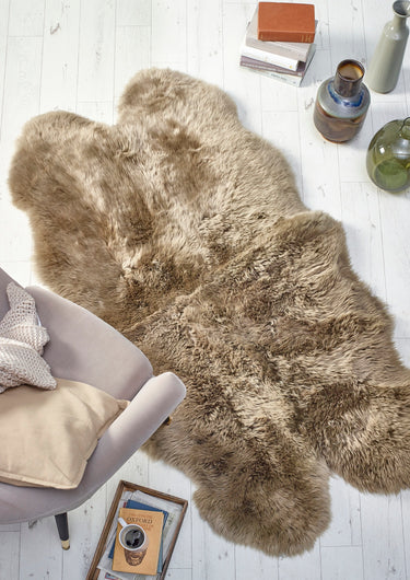 Origins Genuine Animal Fur Khaki Wool Sheepskin Shaggy Rug - Quad 105x160 cm (3'5"x5'3")