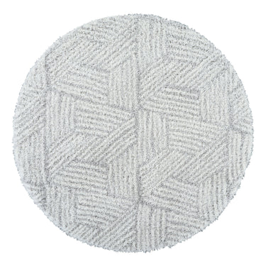 Cloudy Geometric Shaggy Grey & Off-White Rug - Round 120x120 cm (3'11'' x 3'11'')