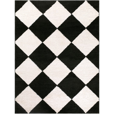 Tivoli Washable Shaggy Diamond Black & Cream Rug - Large Plus 160x213 cm (5'3'' x 7')