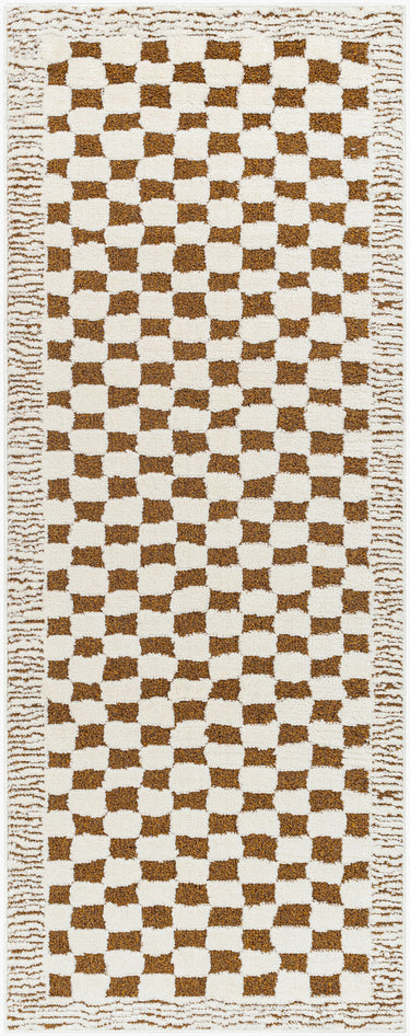 Freud Modern High Pile Checkered Runner Skandi Brown & Ivory Rug - Runner 80x220 cm (2'7'' x 7'3'')