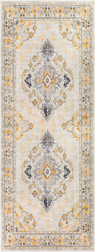 Floransa Vintage Traditional Boho Runner Oriental Yellow, Light Beige & Light Slate Rug - Runner 80x220 cm (2'7'' x 7'3'')