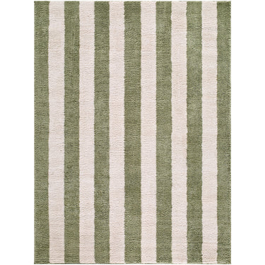 Fossay Washable Striped Shaggy Green, Cream & Olive Rug - Large Plus 160x213 cm (5'3'' x 7')