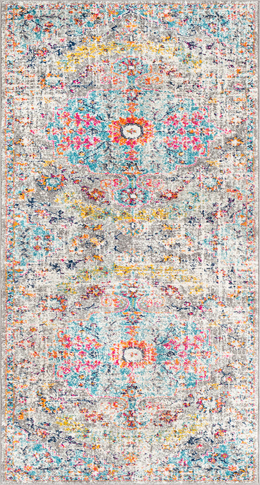 Harput Vintage Traditional Boho Oriental Blue, Light Beige & Mustard Rug - Design HAP1063 - Small 80x150 cm (2'7'' x 4'11'')