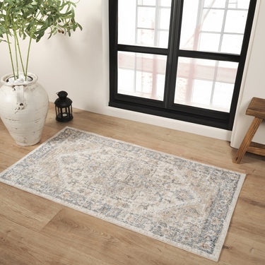 Lillian Traditional Washable Vintage Oriental Beige, Oatmeal & Brown Rug