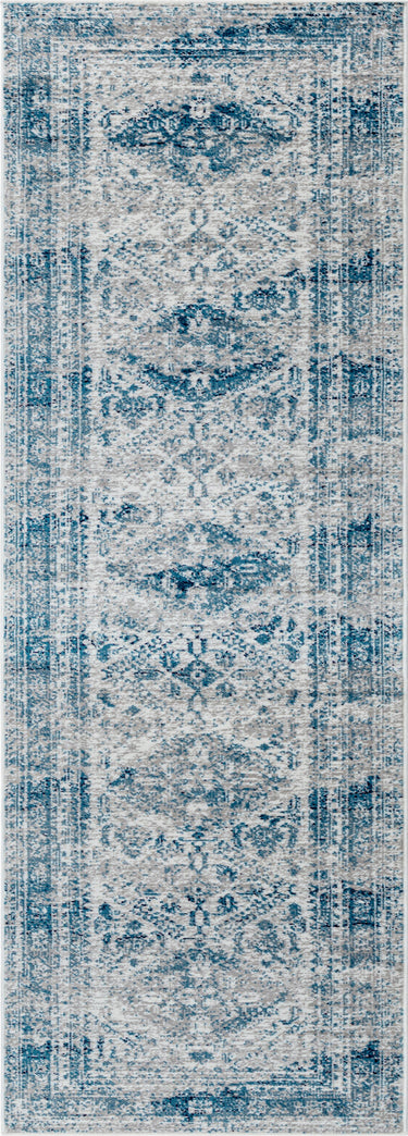 Monte Carlo Vintage Traditional Boho Runner Oriental Blue, Light Gray & White Rug - Runner 80x220 cm (2'7'' x 7'3'')