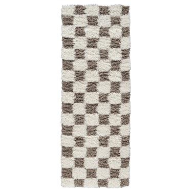 Urban Shaggy Check Runner Modern Brown & Cream Rug - Runner 80x220 cm (2'7'' x 7'3'')