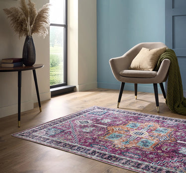 Origins Granada Ruby Vibrant Coloured Red Washable Non-Slip Cotton Chenille Rug - Small 80x150 cm (2'6"x5')