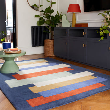 Reef Stacks RF32, RF33 Modern Geometric Wool Rug in Green Multi Colours - RF33 Multi - Medium 120x170 cm (4'x5'6")