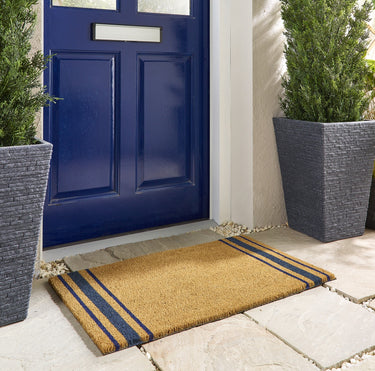 Navy Striped Coir Doormat 45x75 cm