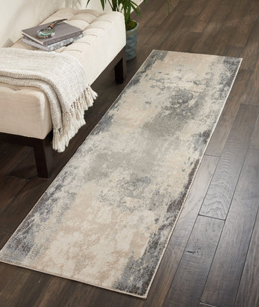 Nourison Maxell MAE13 Ivory Grey Cotton Abstract Modern Rug - Runner 66x229 cm (2'2"x7'6")