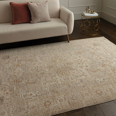 Asiatic London Heriz HE01 Serapi Beige High-Low Texture Traditional Vintage Textured Medallion Hallway Runner Rug - Small 80x160 cm (2'6"x5'3")