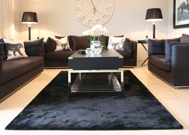 Guru Karma Luxury Silky Black Hand-Loomed Viscose Textured Rug 120x170 cm - Medium 120x170 cm (4'x5'6")