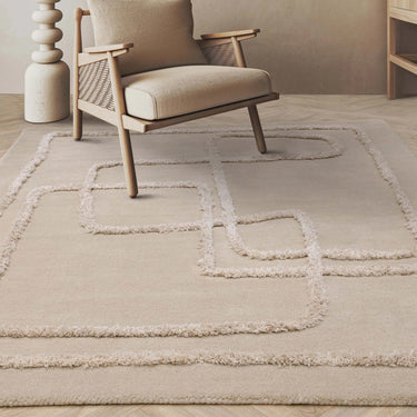 Asiatic London Matrix Infinity Retro Tufted Soft Silky Sand Natural Wool Viscose Abstract Geometric Rug - Medium 120x170 cm (4'x5'6")