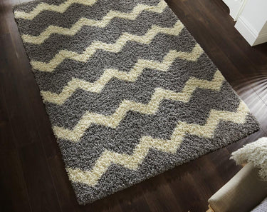 Nordic Taurus Zig-Zag Pattern Grey x5 Polypropylene Shaggy Textured Rug 80x150 cm