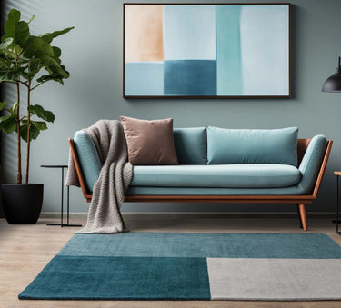 Blox Teal Hand Made Wool Geometric Blocks Rug - Medium 120x170 cm (4'x5'6")