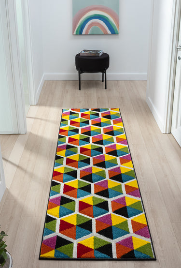 Spectra Sanibel Bright Multi Coloured Polypropylene Geometric Textured Rug - Runner 66x230 cm (2'5"x7'7")