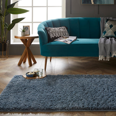 Esselle Larissa Blue Washable Non-Slip Polypropylene Shaggy Rug - Small 80x120 cm (2'6"x4')