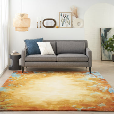 Prismatic PRS29 Hand-Tufted New Zealand Wool and Silk Pictorial Pattern Gold Multicolour Rug - 114 x 175 cm (3'9"x5'9")