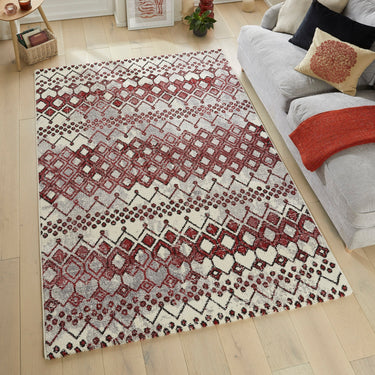 Consept Looms Somerset SOM104 Tribal Pattern White Terracotta Polypropylene Traditional Geometric Rug - Medium 120x170 cm (4'x5'6")