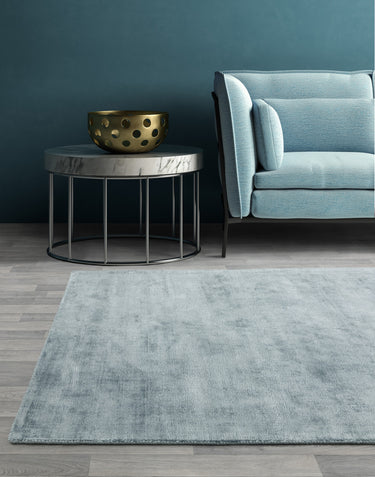 Blade Plain Silky Hand Woven Viscose Soft Shiny Rug Runner in Airforce Blue - XX-Large 240x340 cm (8'x11'2")