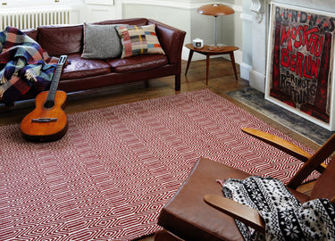 Sloan Hand Woven Flatweave Ethnic Rug or Runner in Marsala Earthy Red - Small 100x150 cm (3'4"x4'11")