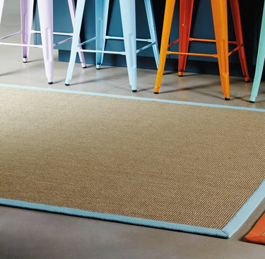 Sisal Jute Plain Non-Slip Linen Natural with Aqua Blue Border Rug & Runner - Medium 120x180 cm (4'x6')