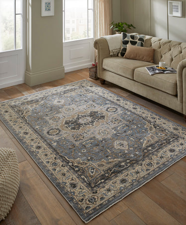 Consept Looms Legacy LEG04 Medallion Classic Blue Beige Cotton Persian Oriental Traditional Rug - Medium 120x180 cm (4'x6')